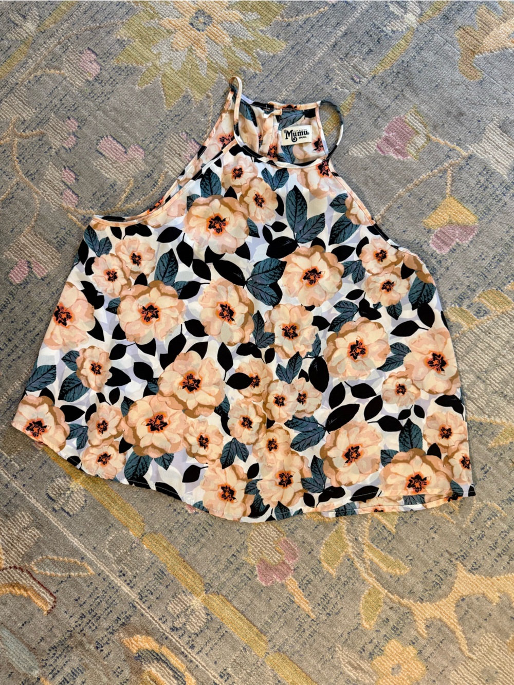 Mumu Floral Peach & Green Strapless Open Back Top